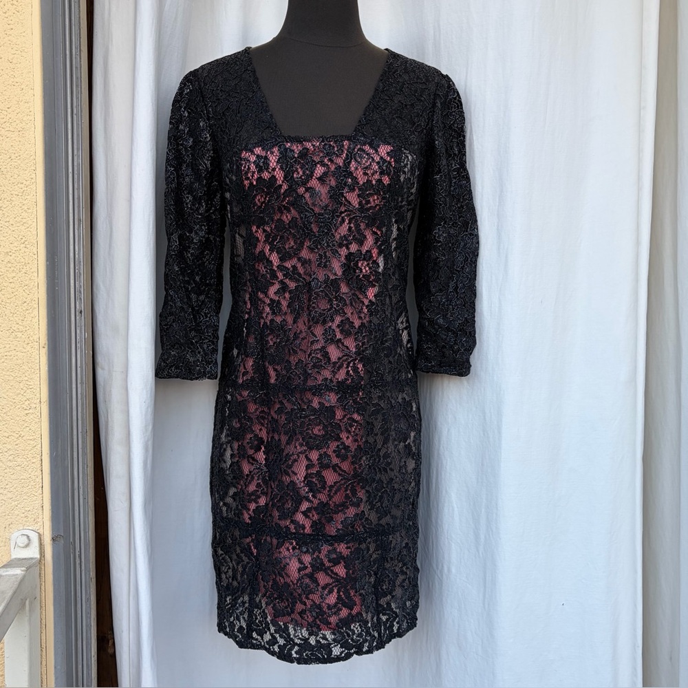 Yoana Baraschi Blue Black Floral Lace Mini Dress, Whimsygoth Romantic Grunge
